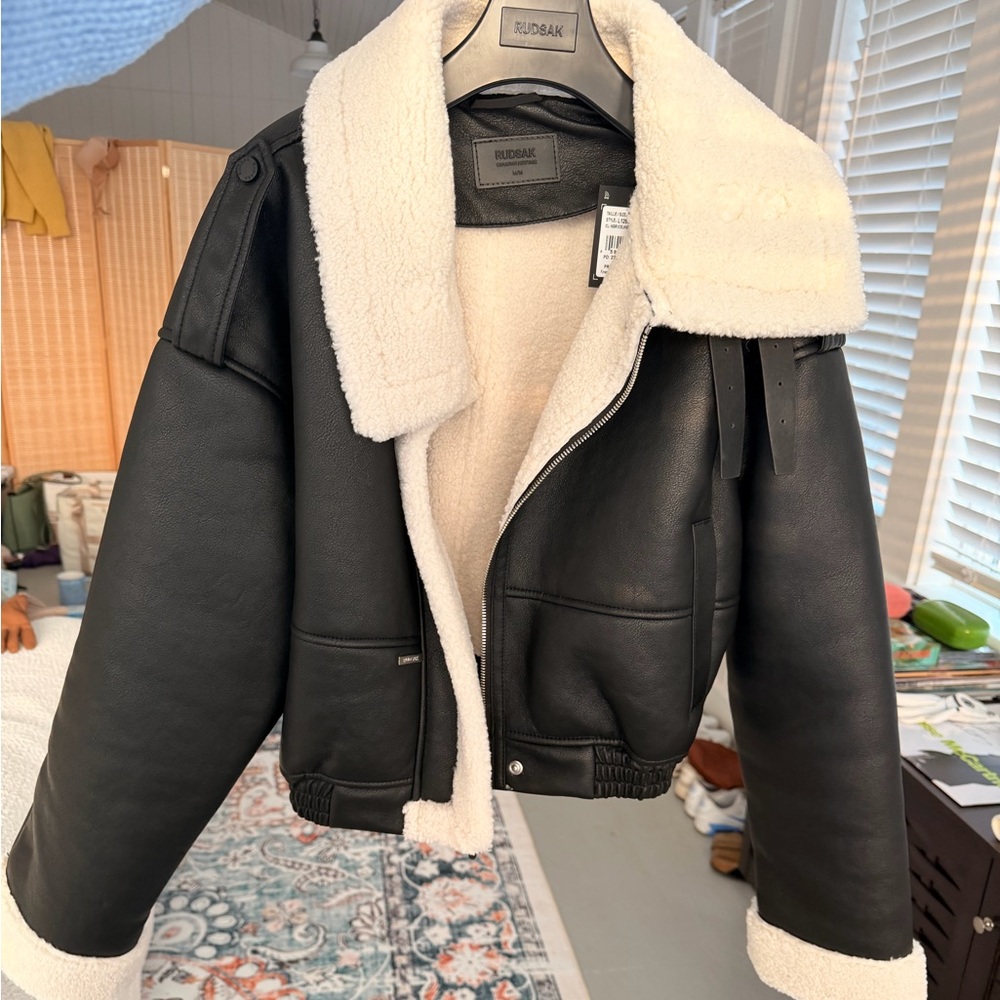 RUDSAK Black Shearling Cropped Leather Jacket